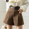 Tweed Shorts Women's Solid Color Casual High Waist Wide Leg Pants