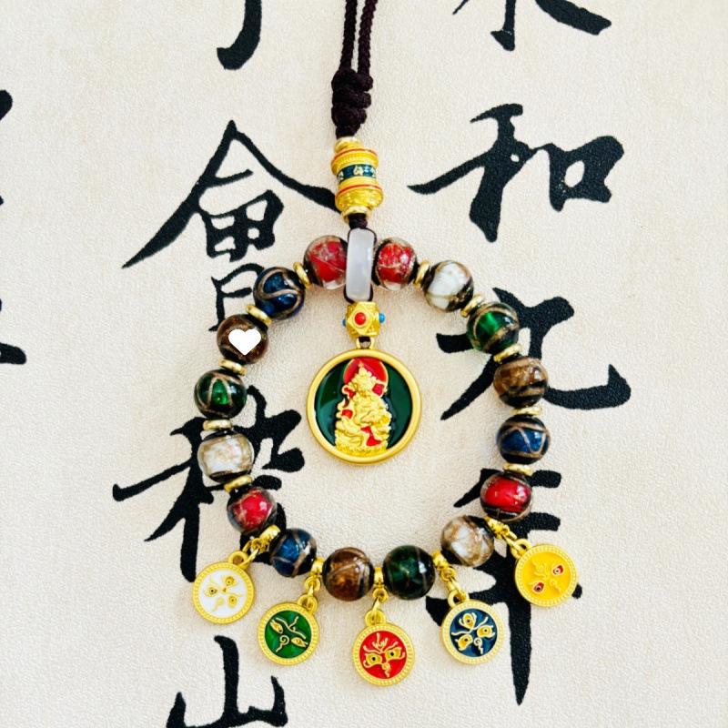 Tibetan Wealth God Zhakila Lhamo Incense Ash Glass Pendant - Five Directions Car Charm, Metal Retro Style