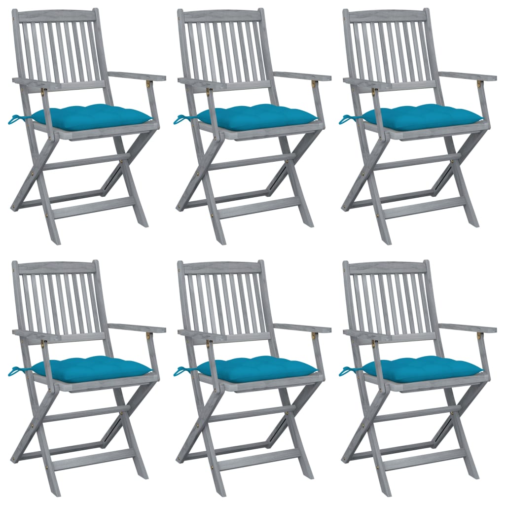 Foldable Garden Chairs 6 pcs with Cushions Solid Acacia Wood