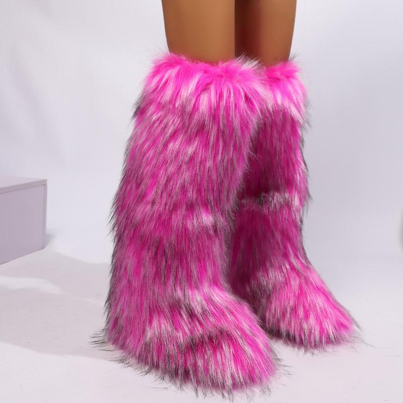 Cross-border Y2k Imitation Raccoon Fur Boots Long Tube Winter Ladies Winter Imitation Fur Fox Snow Boots Tall Boots