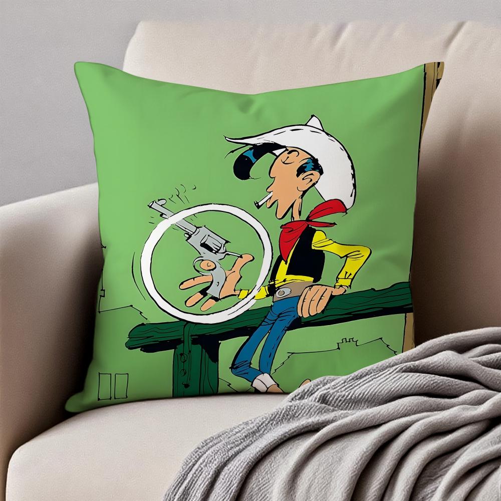 Classic Western Cartoon LLucky Luke Cushion Cover Pillowcase Antidustmite Invisible Zipper Short Plush Sofa Cushion