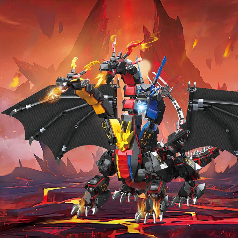 Creative 1400PCS Game Character Hydreigon Dragon Building Blocks Three Elements Dragon Assembling Bricks Toys Gift For Teenagers
