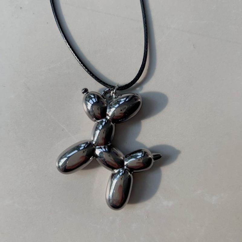 Black Rope Balloon Dog Pendant Necklace Women's High-End Sense Niche Design Sweater Chain Unique Hip-Hop Couple Jewelry