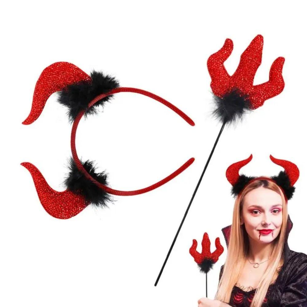 Блестящий красный трость комплект для переодевания бычий рог повязка на голову дьявольский рог реквизит для выступлений