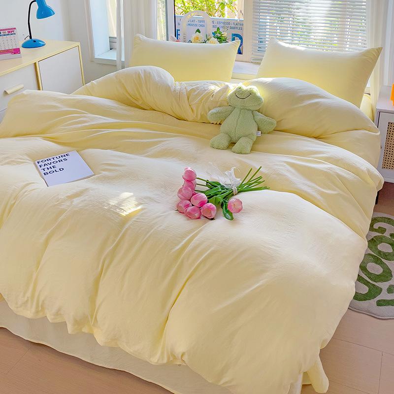 Washed Cotton 4-Pcs Set Class A Maternal Infant Grade Solid Color Single Quilt Set, Bed Sheet 4-Pcs Set, Small Fresh 3-Pcs Set