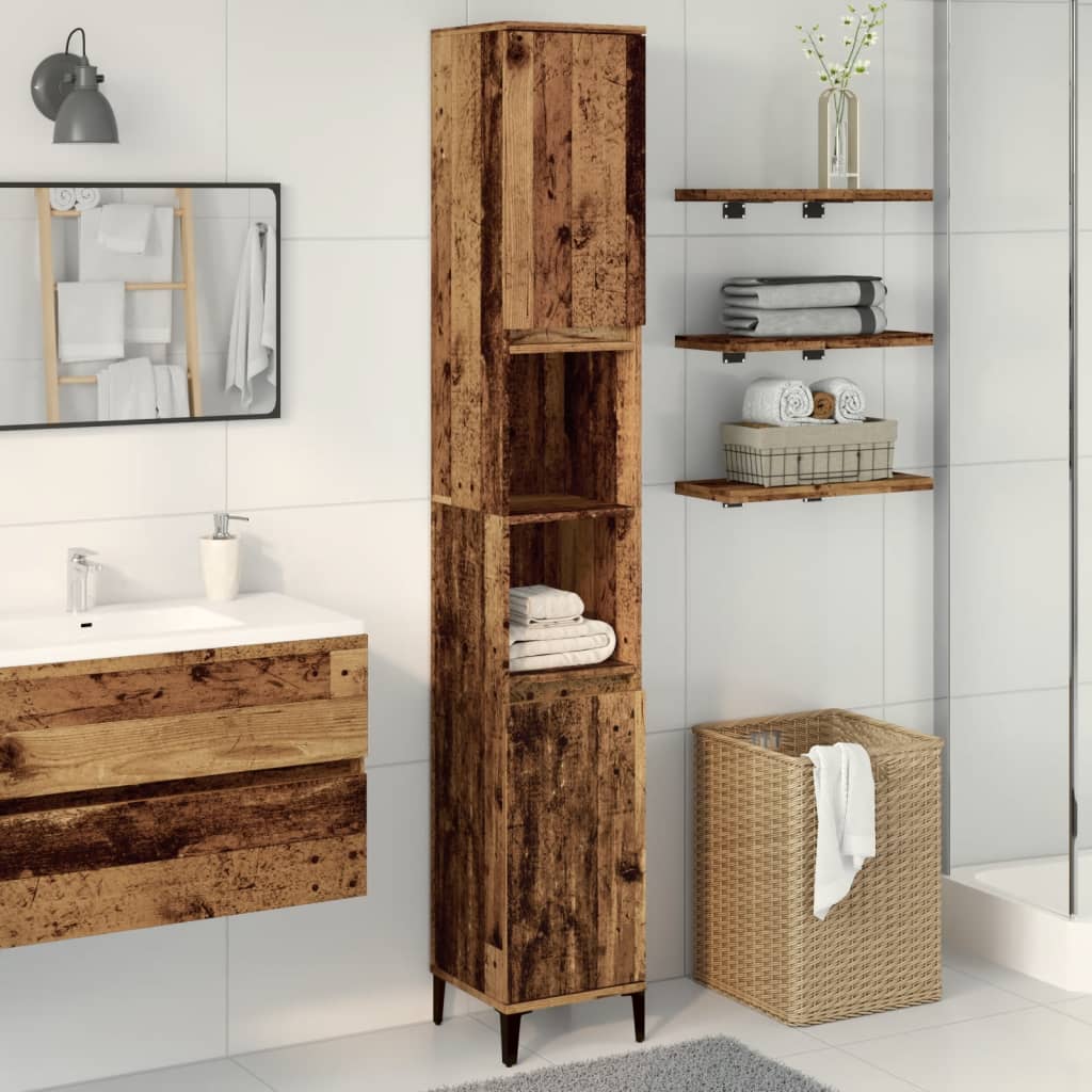 Bathroom Cabinet with Vintage Wood Effect 30 x 30 x 190 cm Engineered Wood