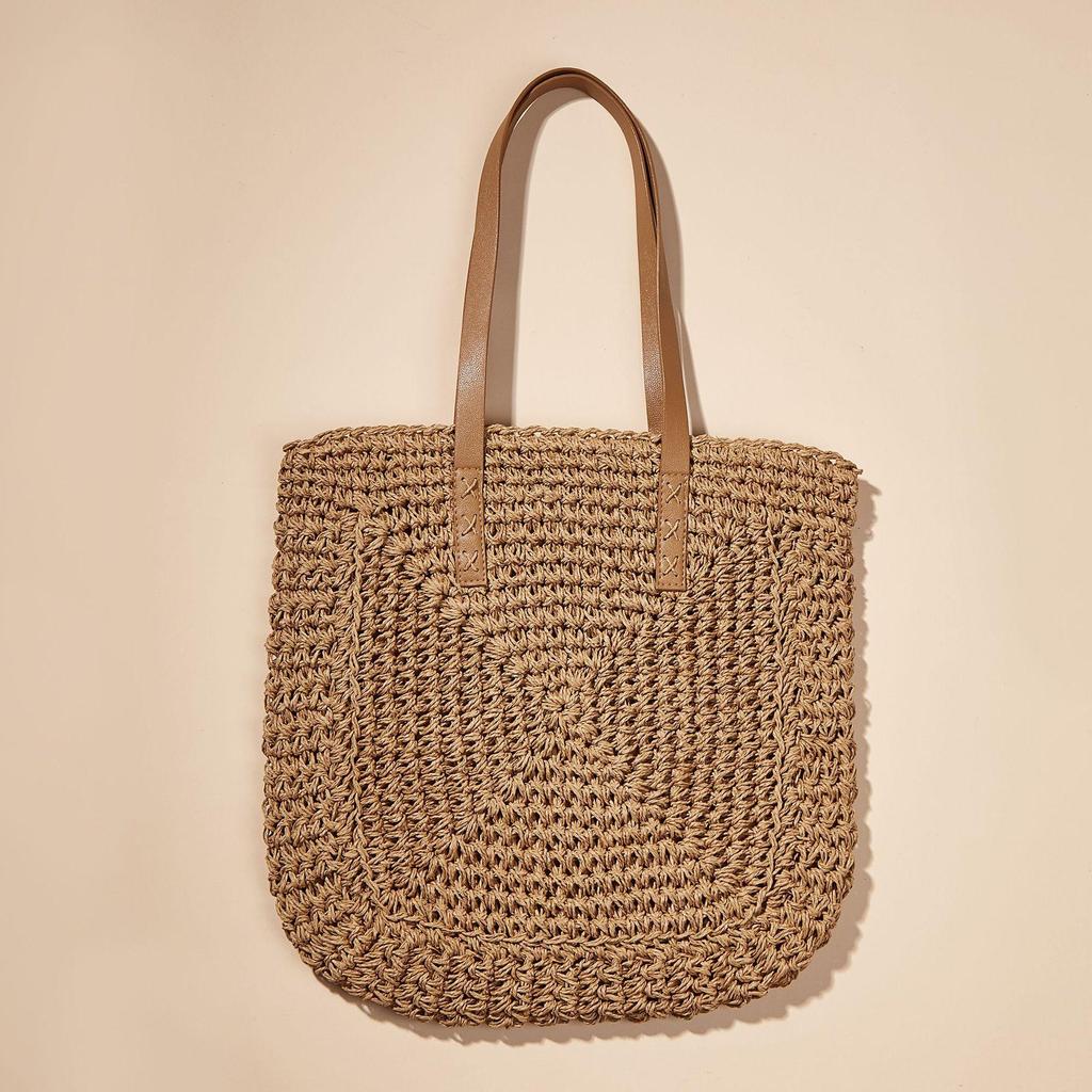 Vintage Straw Woven Shoulder Shopping Bag Casual Women Summer Large Capacity Beach Totes