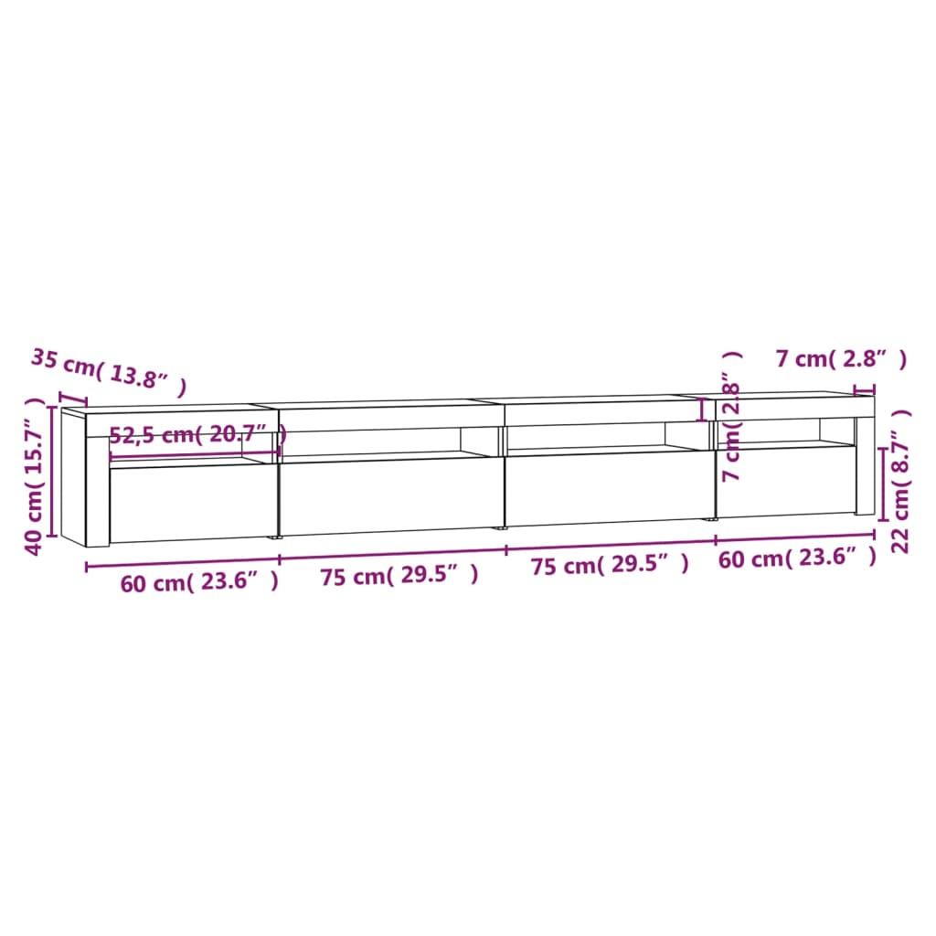 TV Cabinet with LED Lights White 270 x 35 x 40 cm