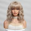 ALAN EATON Short BOB Synthetic WIGS Light Blonde Curly Wig with Bangs for Women Cosplay Daily Party Heat Resistant Fiber Wig