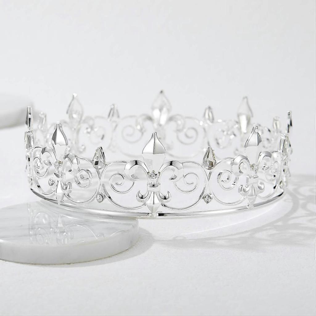 2024 Royal King Crown for Men - Metal Prince Crowns and Tiaras, Full Round Birthday Party Hats