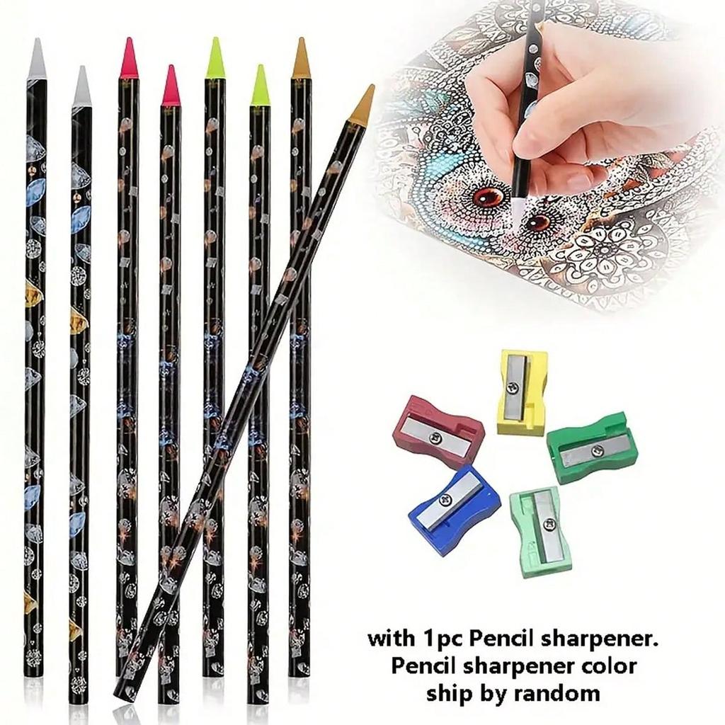 8-piece Diamond Drawing Pen Rhinestone Picker Pencil Set Self-adhesive Nail Point Crayon with Sharpener 5D Crystal Gem Picker Tool DIY Nail Accessorie