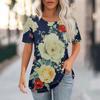 Women's Fashion Casual Floral Print Round Neck Short Sleeve T-Shirt Top