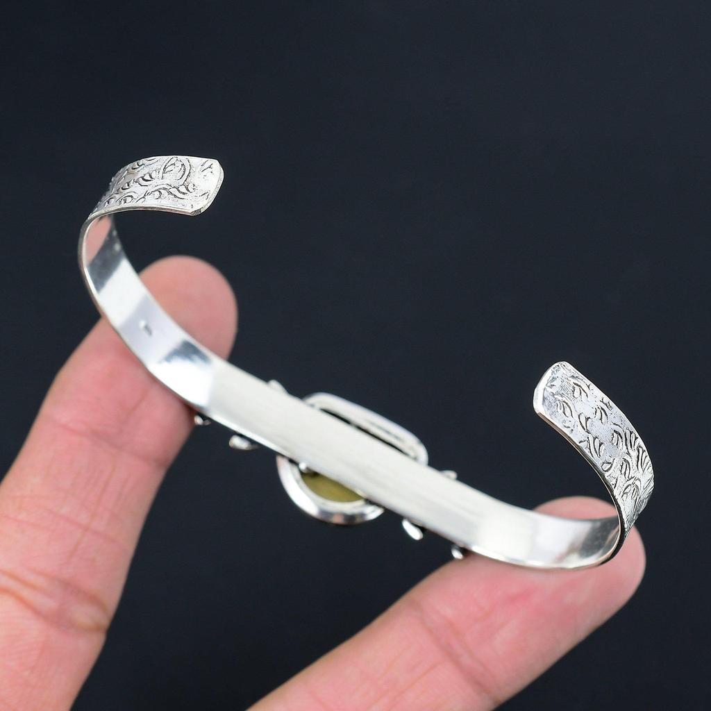 Подарок для женщин Браслет Цветок Регулируемый 925 Серебро Натуральный Пейзажный Яшма