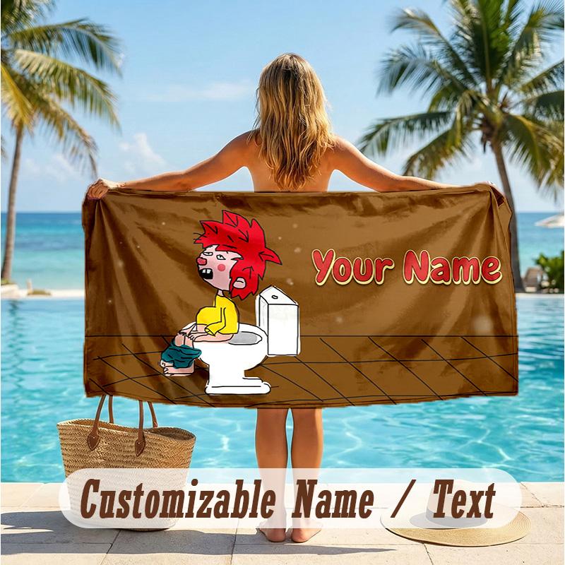 Custom Text Beach Towel, Soft Absorbent Swimming Multi-use TowelPumuckl