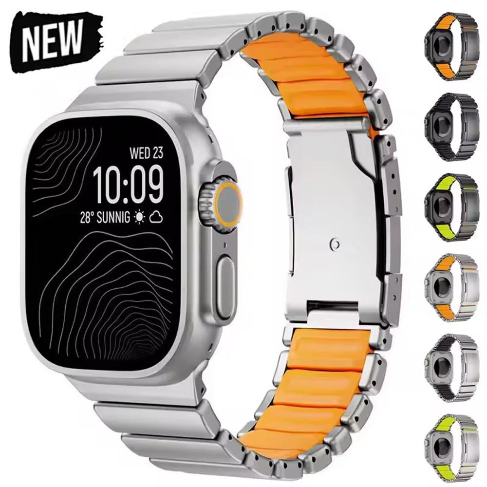 Роскошный титановый металлический силиконовый ремешок для Apple Watch Ultra 3 49 мм 11 10 46 мм Мужской браслет-ремешок для iWatch 9 8 7 6 5 4 44 мм 45 мм