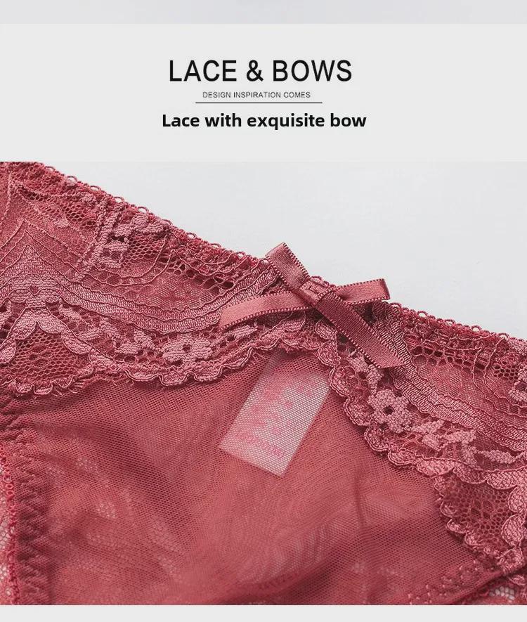 Red Lace Mid-Waist Sexy Panties for Women, Plus Size, Seamless Design