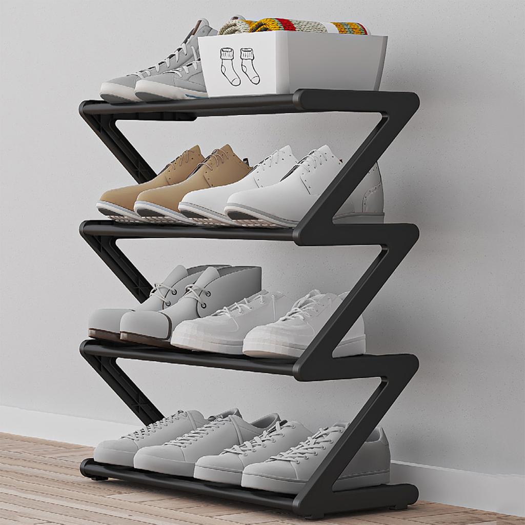 4 Tier Stainless Steel Shoe Rack Organizer, Independent Shoe Cabinet With Steel Pipe Multi-Functional Entrance Shoe Cabinet Corridor Shoe Cabinet