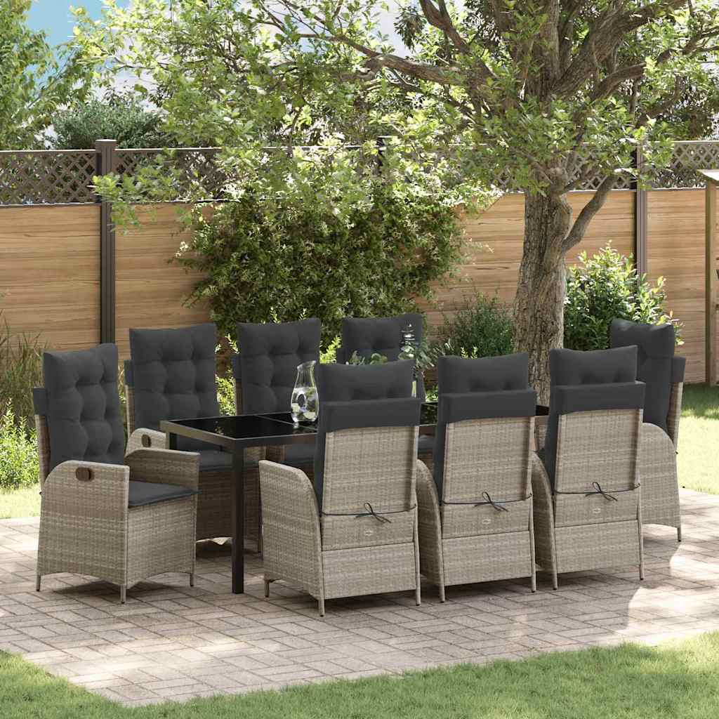 Garden Dining Set with Cushions 9 pcs Light Grey Poly Rattan