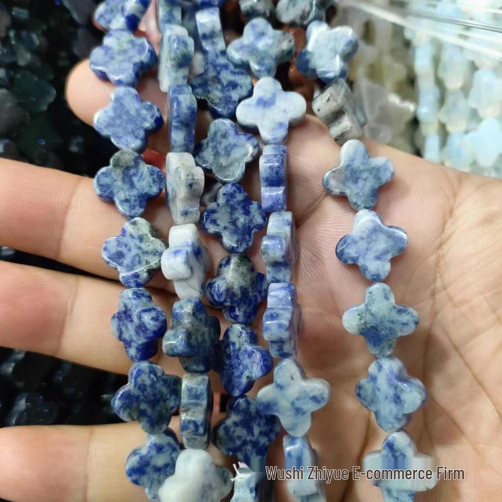 14mm Natural Crystal Agate Four-Leaf Clover Beads for DIY Jewelry