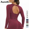 Auroth Women Yoga Shirts Long Sleeve Fitness Sports Crop Top Sexy Backless Running Shirts