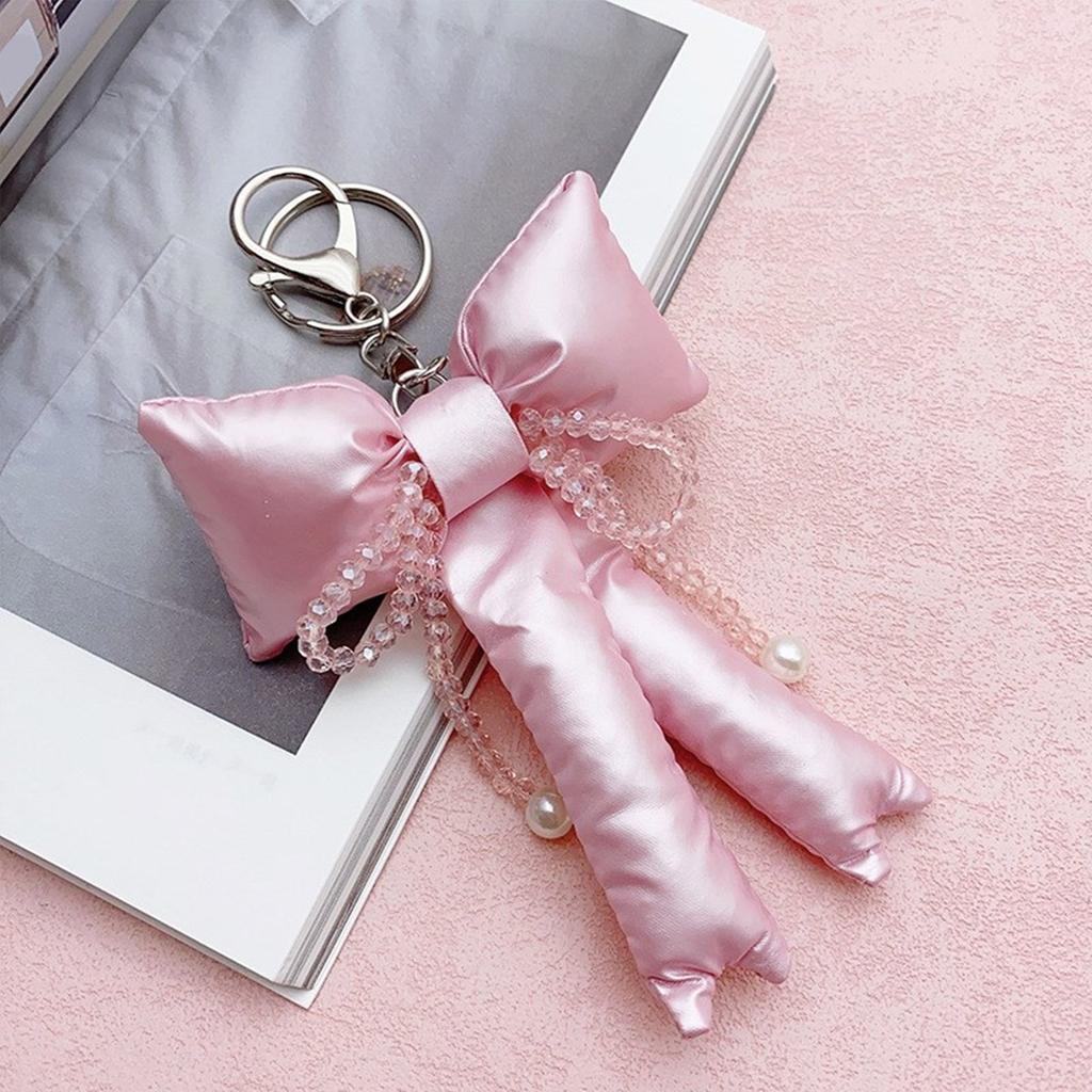 Elegant Beaded Keychain Phone Charm Unique Keyring Padded Bowknot Bag Pendant Accessory for Purse Backpack Handbag