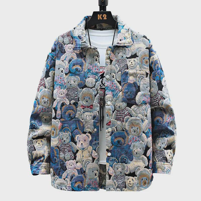 Мужская джинсовая куртка свободного кроя с рукавом три четверти — свободный крой, модный и прочный жаккардовый дизайн.