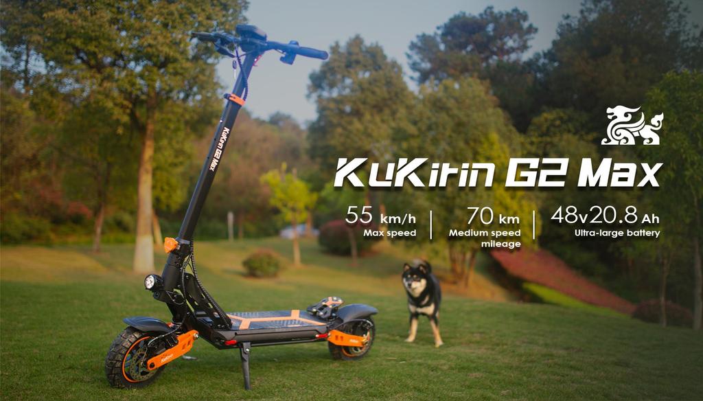 Foldable electric scooter Kukirin G2 Max, 1000W motor, 48V 20.8AH battery, top speed 55km/h, cruising range 70km, 10-inch tires
