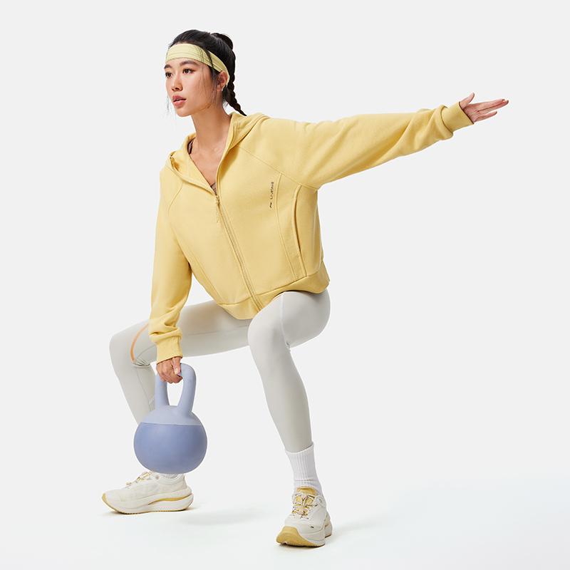 Li-Ning Влагоотводящий термофлисовый кардиган с капюшоном из серии Fitness, реглан, с длинным рукавом, свитшот для женщин, AWDU562-3