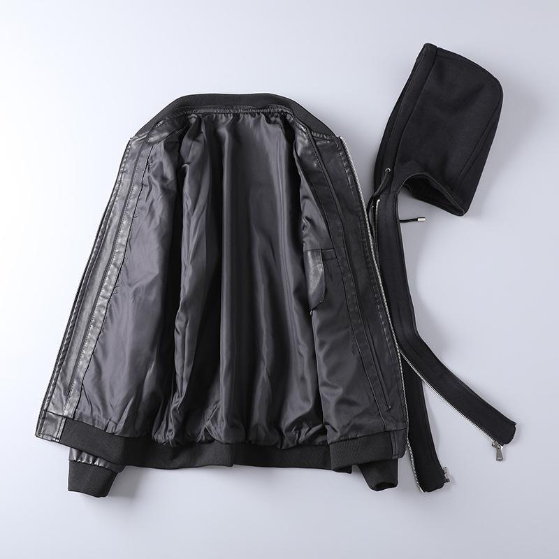 Осенне-зимняя мужская хлопковая кожаная куртка, красивый мотоциклетный наряд, модная корейская версия поддельной двухкомпонентной куртки с капюшоном, зеленый кошелек из искусственной кожи