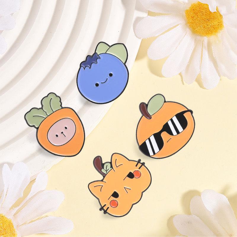 Xiaomi Cute Pumpkin Cat Carrot Bunny Enamel Pin Cool Sunglasses Orange Kung Fu Broccoli Blueberry Badge Brooch Jewelry Gift for Friends