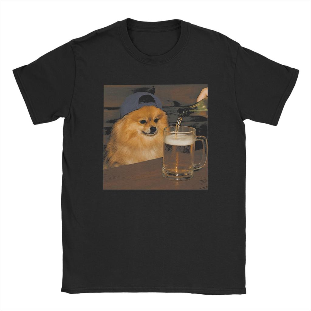 Unisex Unisex Tshirt Funny Patriotic Pomeranian Dog Drinking Beer American Pure Cotton Tees T Shirts Crewneck Clothing Plus Size
