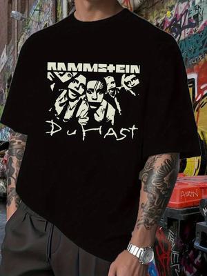 Графическая футболка Rammstein "Du Hast" - Черная футболка с коротким рукавом в хип-хоп стиле с иллюстрациями участников группы