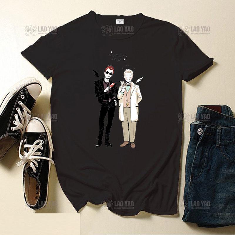 Unisex T Shirt Good Ounisexs Crowley And Aziraphale Awesome Artwork Printed Tshirt For Male Graphic Unisex Tops Tees ONeck Camiseta