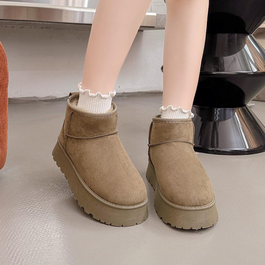 Autumn and Winter Large Size New Thick-soled Heightening Snow Boots Female Star Suede Non-slip Cotton Shoes