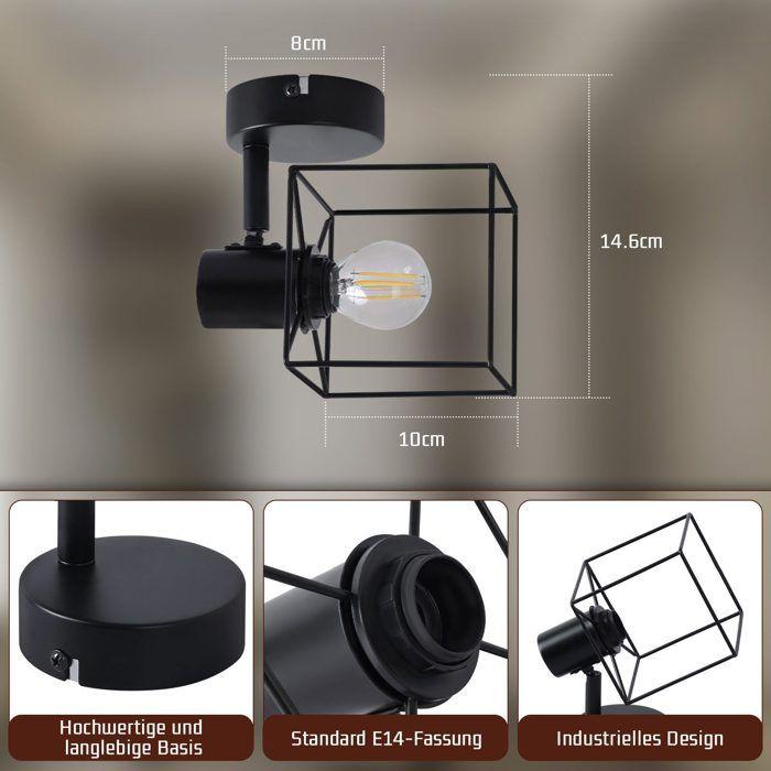 Plafonnier - NETTLIFE - E14 - Spot orientable 350° - Métal noir - 1 ampoule (non fournie)