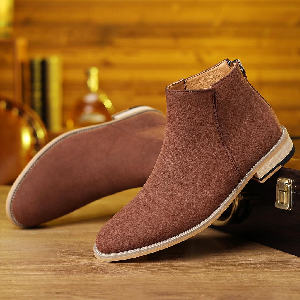 Новые мужские модные ботинки из натуральной кожи Business Casual на молнии Стелька с амортизацией Нескользящая подошва Мягкие и удобные