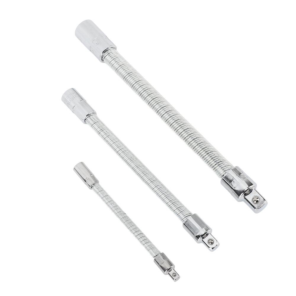 3Pcs 1/4" 3/8" 1/2" Drive Bendable Shaft Set Carbon Steel Flex Socket Wrench Automotive