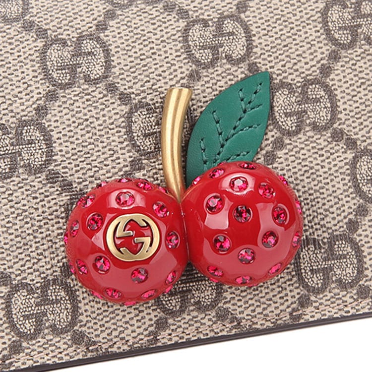 GUCCI GG Supreme Card Case Wallet With Cherries In GG Supreme 476050-K9GXT-8694