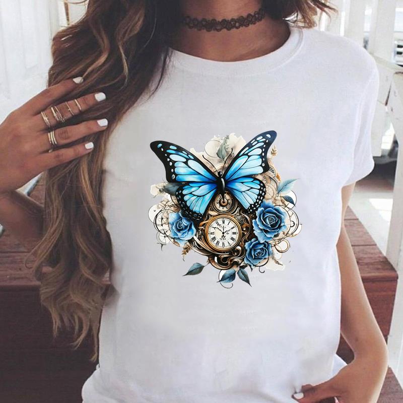 (Азиатский размер) Повседневная женская мода принт с коротким рукавом футболки акварельный цветочный стиль одежда T женский топ графическая футболка