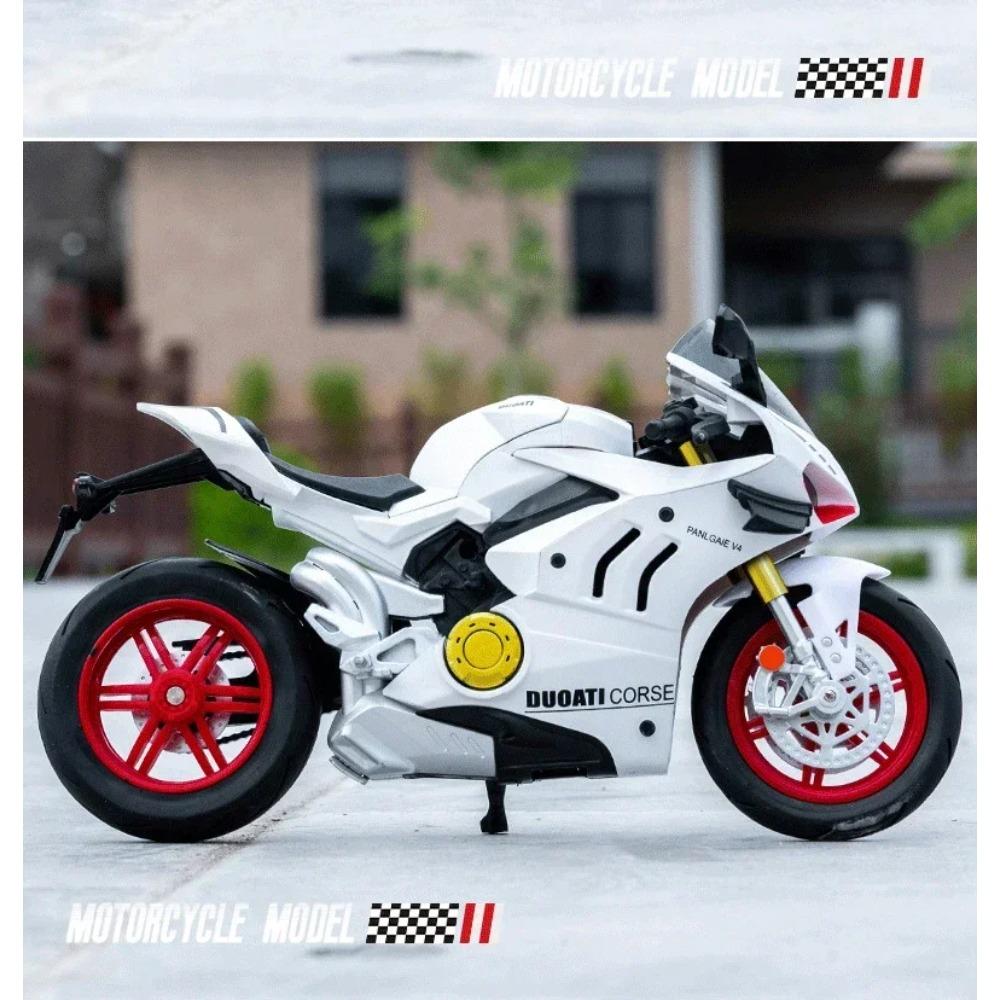 1/10 Ducati V4S S1000RR H2R Alloy Die Cast Motorcycle Model Vehicle Collection Sound and Light Off Road Autocycle Toys Car