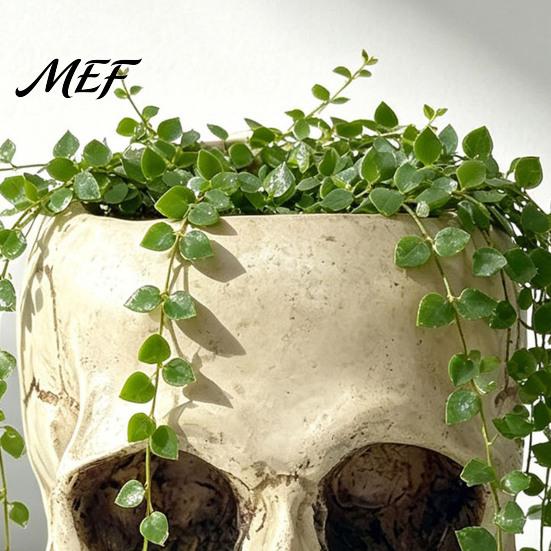 Gothic Home Decor Halloween Retro Skull Planter, Spooky Human Head Flower Pot, Skeleton Holder Candy Bowl Decoration for Tabletop Bar Office
