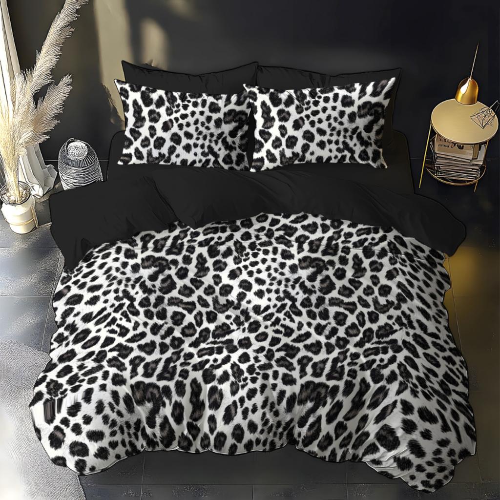 Black Leopard Print Theme Design Bedding Set with a Using a 3D Three-dimensional Ultra-soft Brushed Digital Printing Set