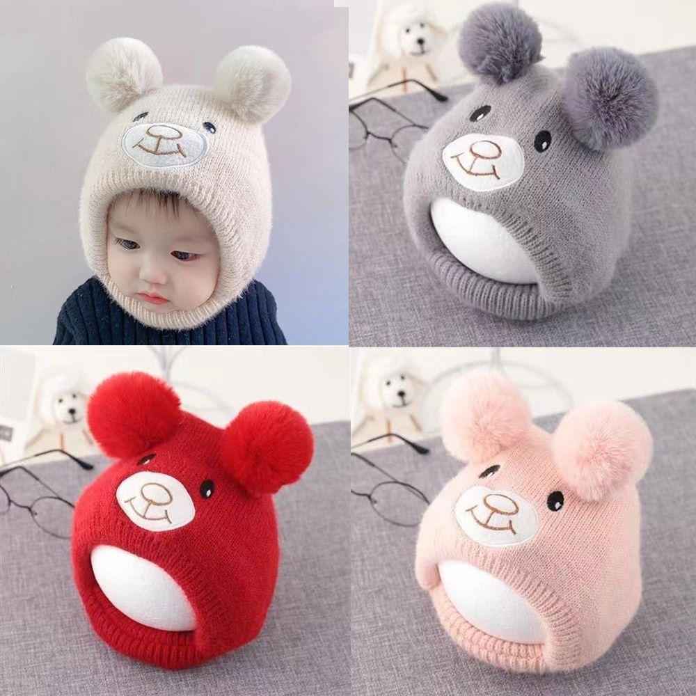 Neck Cover Baby Knitted Hat Keep Warm Bonnets Cute Bear Earflap Hat Toddler Boy Girl