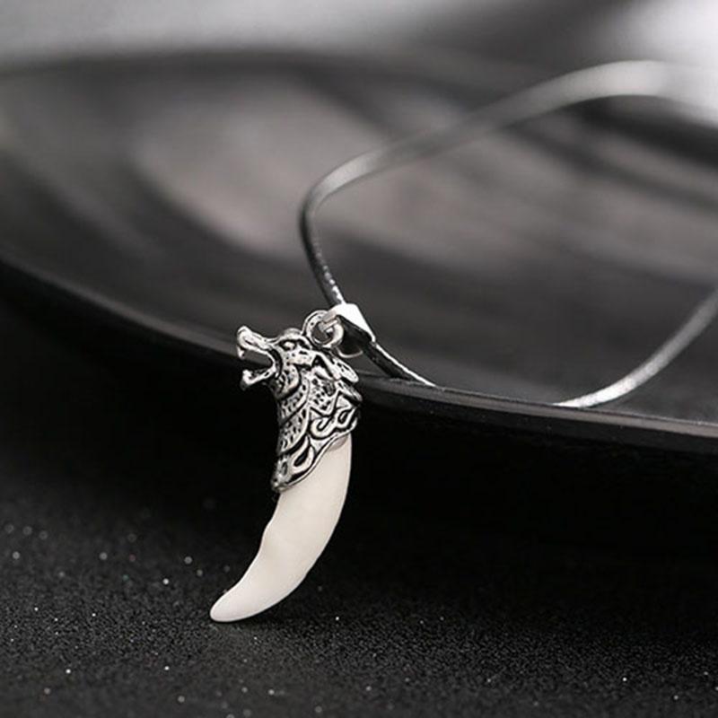 Мужское серебряное ожерелье с подвеской в ​​стиле «белый волк» в стиле племени Старк в стиле бохо