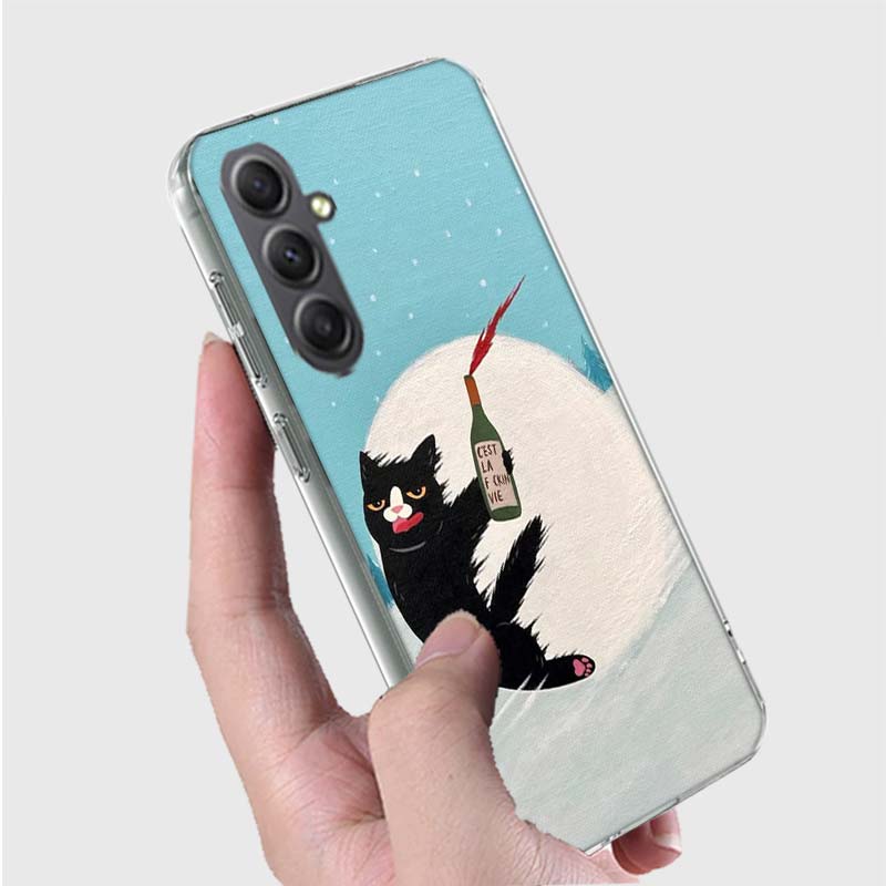 Cute Cat Funny Wine Art Phone Case for Samsung A16 A26 A36 A56 A17 A37 A57 A07 A06 A02S A03 A04S A05S Galaxy Note 20 10 A50S A71