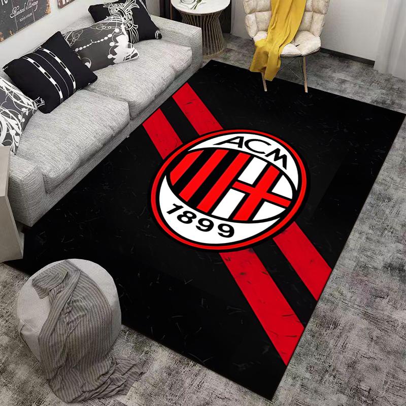 "AC Milan Logo Carpet with Red Stripes, Stylish Black Background Rug" Suitable for use as an anti-slip for living room bedroom sofas