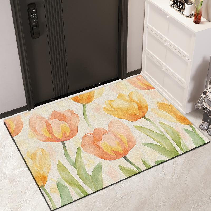 Watercolor Flower Bathroom Floor Mat Toilet Mat Bathroom Door Non-slip Entry Door Mat Bathroom Absorbent Door Mat