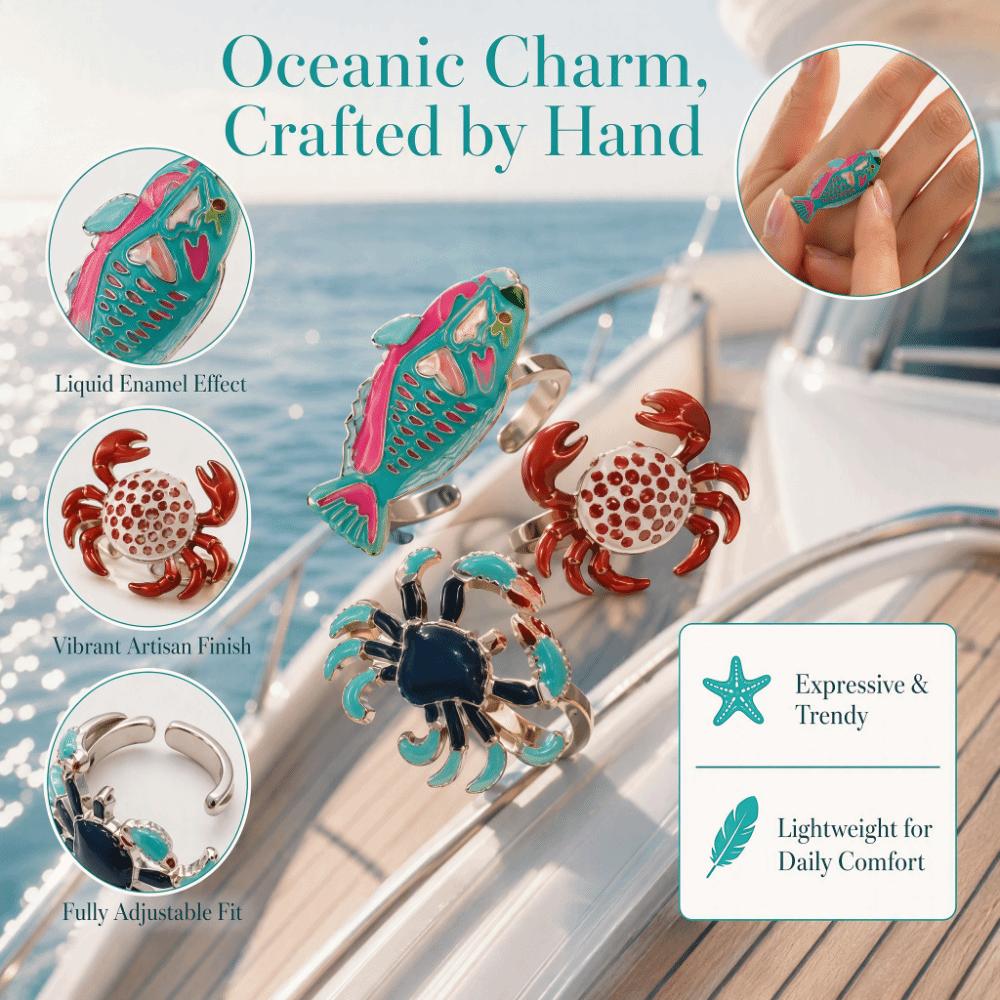 Open Design Drip Oil Rings Fish Shaped Rings Marine Creature Rings Enamel Band Rings For Women