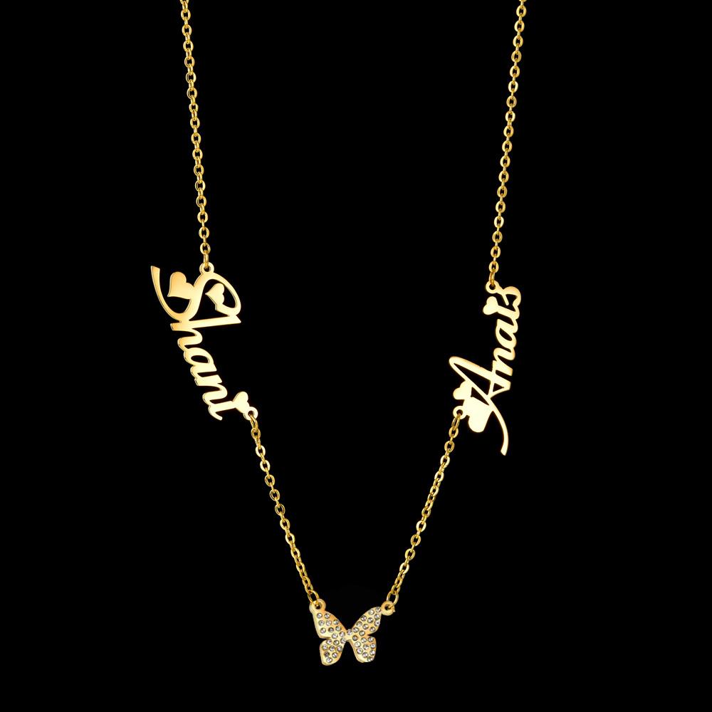 Atoztide Custom Multiple Name Necklace for Women Zircon Heart Stainless Steel Jewelry Choker Chain Personalized Birthday Gift