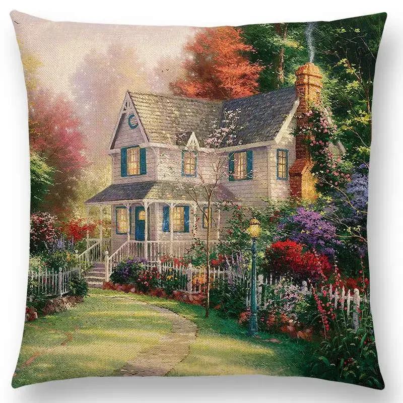 Домашний декор деревенская картина маслом чехол для подушки красивый пейзаж замок маяк диван подушка спальня